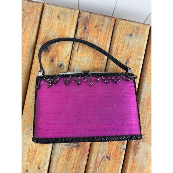 Moo Roo Charleston Style Mini Purple Beads Evening Bag Purse Signed Y2K Vintage - Picture 1 of 14